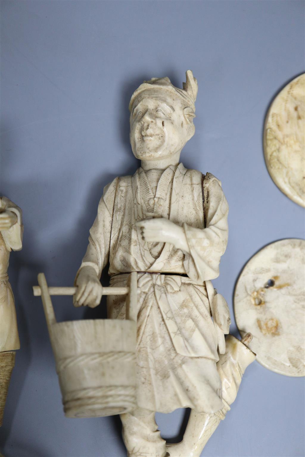 Three Japanese sectional ivory figures (a.f.), early 20th century